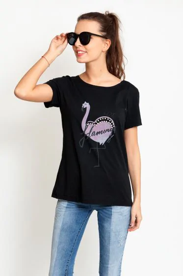 Kotikoti flamingó mintás környakú rövid ujjú póló